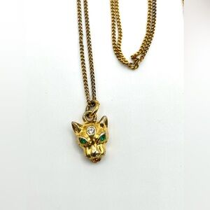 Juicy Couture Gold Panther Head Necklace with Green Eye Accents